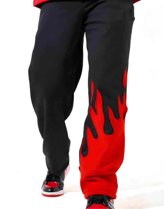 Red Fire Flame Trackpant – Unisex Baggy Streetwear by flaskcard