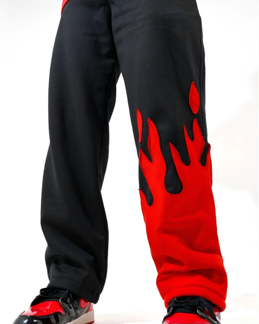 Red Fire Flame Trackpant – Unisex Baggy Streetwear by flaskcard