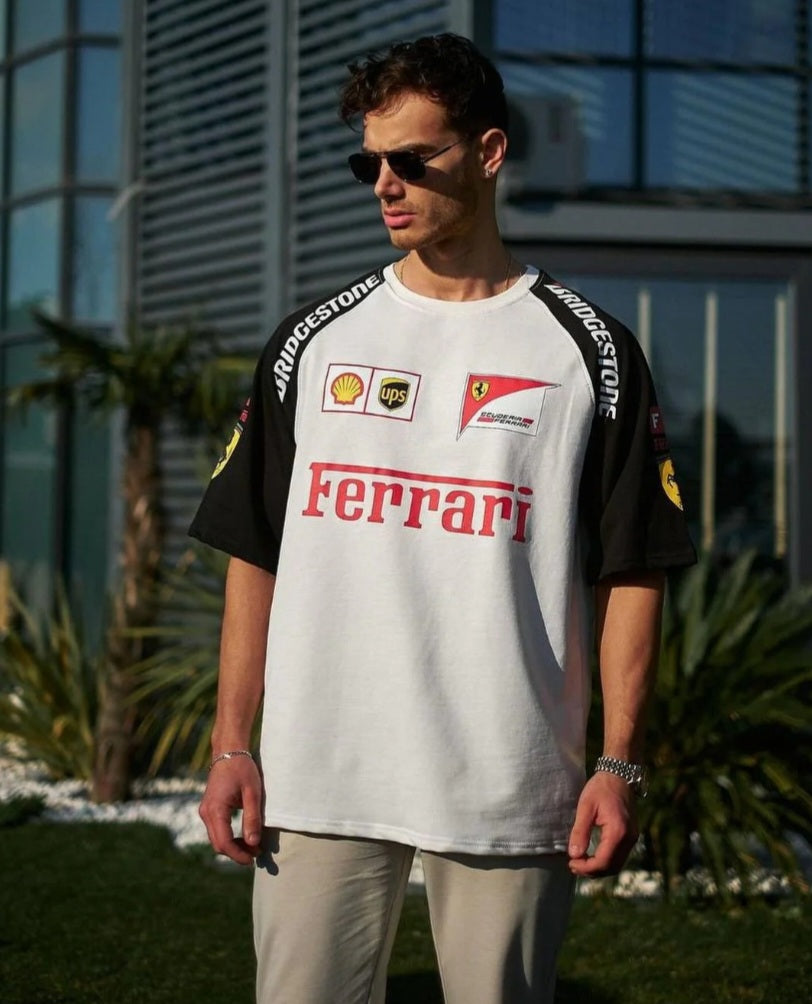 Full white Ferrari F1 T-Shirt Flaskcard