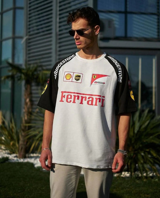 Full white Ferrari F1 T-Shirt Flaskcard